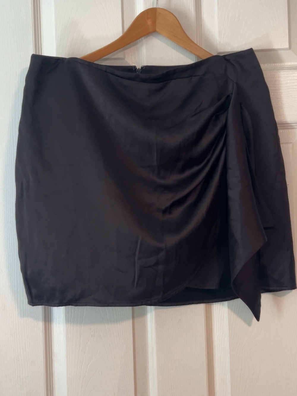 Express Black Satin Mini Skirt with Draped Side Panel